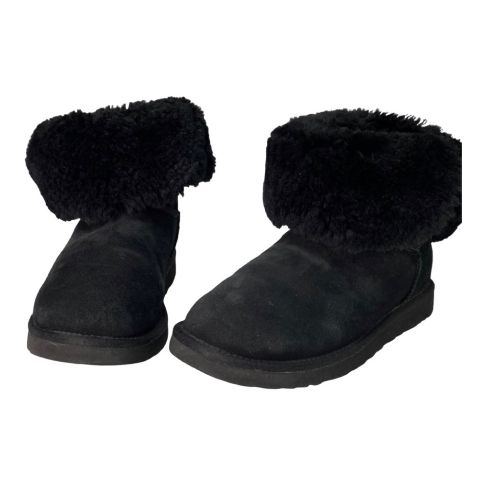Ugg Bailey Button Suede Leather Sheepskin Short Boot Black Size 7